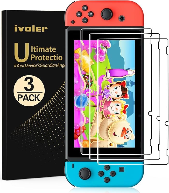 [3 Pack] Screen Protector Tempered Glass for Nintendo Switch, iVoler Transparent HD Clear Anti-Scratch Screen