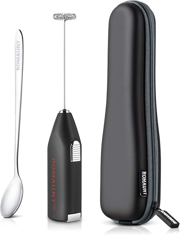 Electric Milk Frother Drink Mixer ROMAUNT Handheld Electric Battery Operated Frother Coffee Stainless Steel Foam Maker