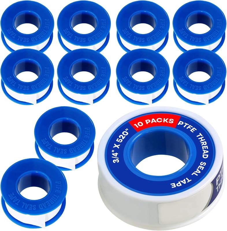 Supply Giant Plumbers PTFE Tape 3/4" W x 520" L 10 Rolls Pipe Thread Tape, High Density Thread Sealant Tape Water Seal