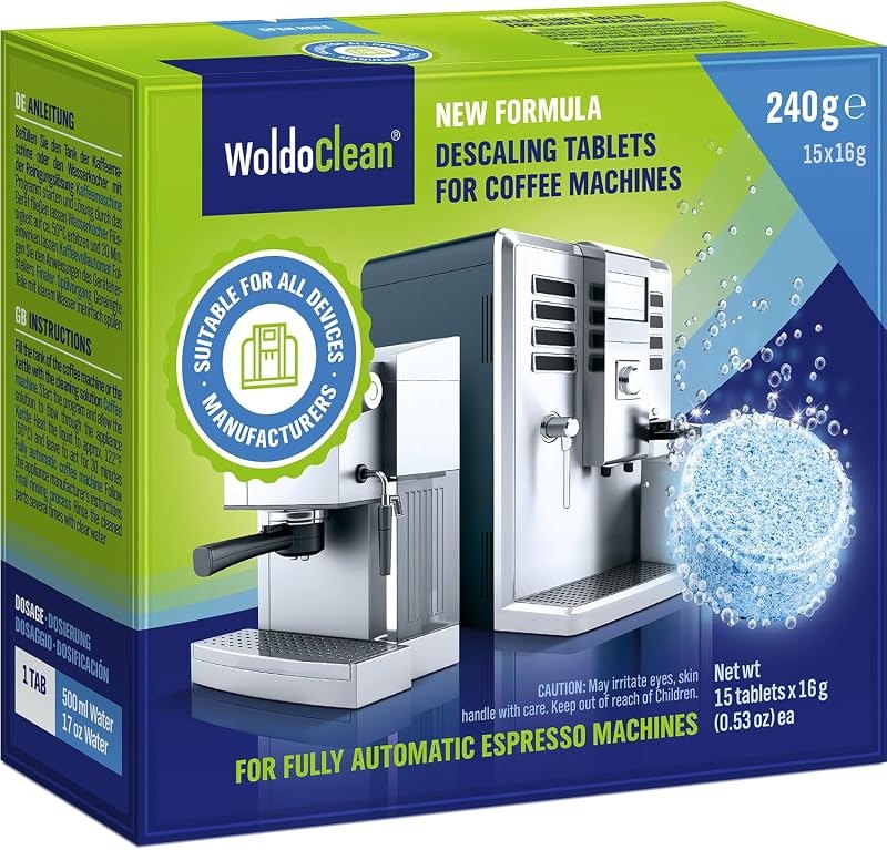WoldoClean Coffee Machine Cleaner & Descaler Tablets (15 Count) - Universal Descaling Tabs Compatible with Nespresso