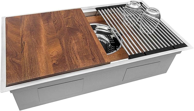 Ruvati 33-in 16-Gauge Undermount Workstation Kitchen Sink - RVH8222 — kitchen cutting board for kitchen cutting board
