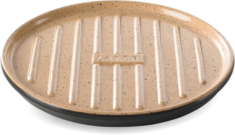 Römertopf Lafer BBQ Plancha Round with Grill Bars Diameter 31.5 cm — ceramic grill stone for ceramic grill stone