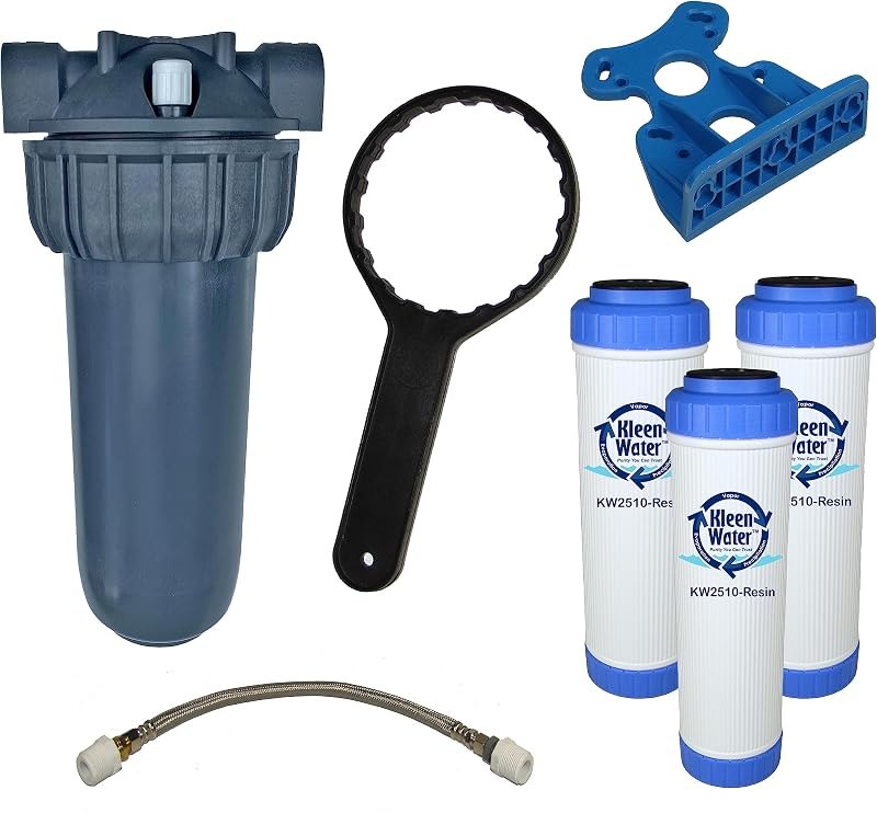 KleenWater Dishwasher Water Filter, KW2510HW-resin Under Sink Filtration System, Cation Exchange Resin Filled Filters