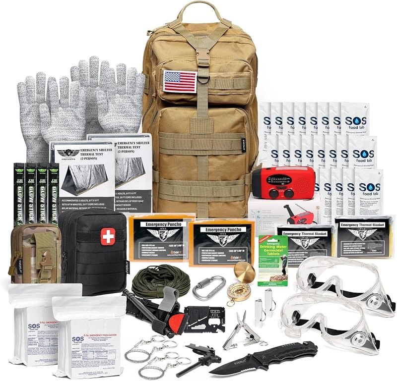 EVERLIT Complete 72 Hours Earthquake Bug Out Bag Emergency Survival Kit for Family. Be Prepared for Hurricanes