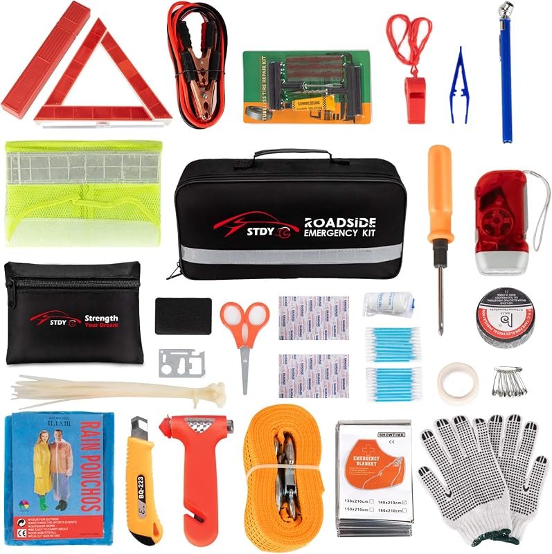 STDY Car Roadside Emergency Kit with Jumper Cables, Vehicle Auto Safety Kit — Emergency Roadside Kit for emergency