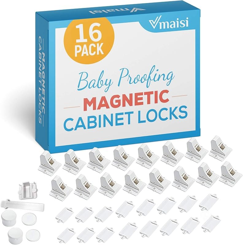 Vmaisi Child Safety Magnetic Cabinet Locks Baby Proofing 16 Locks & 2 Keys