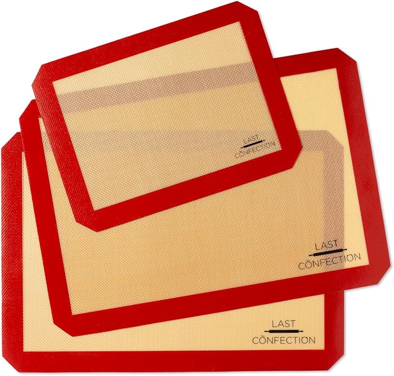 Last Confection Silicone Baking Mat - Set of 3 Non-Stick Professional Food Safe Tray Pan Liners - 2 Half Sheet