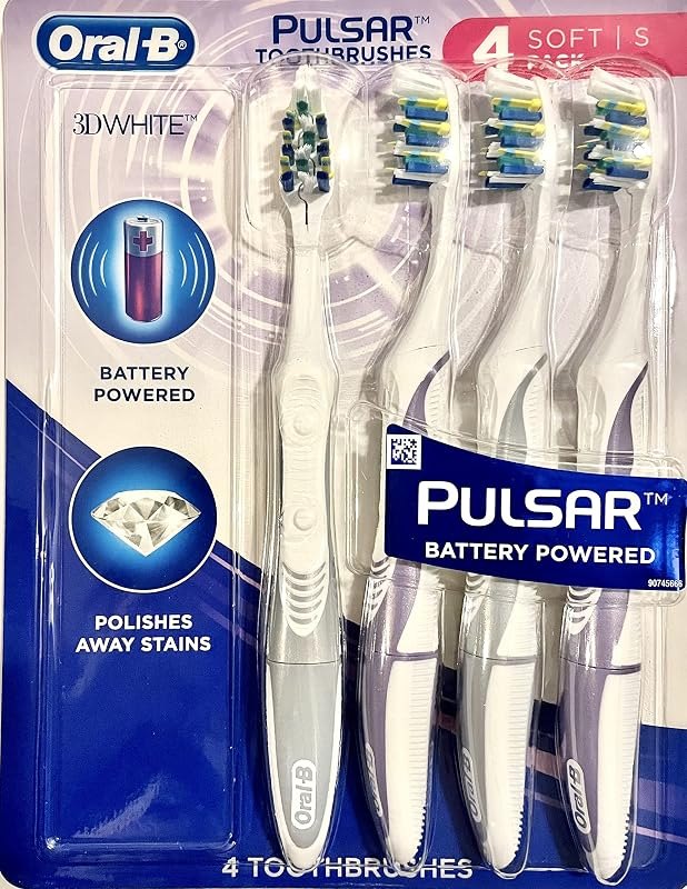 Oral B 3D White Luxe 4 Count (Pack of 1) Pulsar Battery Powered Toothbrushes — best oral b trident electric toothbr
