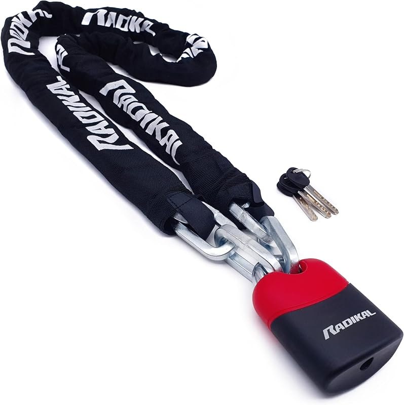 RADIKAL RK4170 Motorcycle Chain Lock Padlock and Reinforced Steel Heavy Duty Chain High Security ø10, 170 cm Chain and