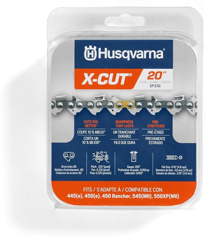 Husqvarna X-Cut SP33G 20 Inch Chainsaw Chain, .325" Pitch, .050" Gauge, 80 Drive Links, Pre-Stretched Chainsaw Blade