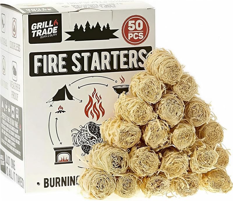 Fire Starters, 50 Count Natural Fire Starters for Grill and Charcoal, Fire Starters for Fireplace, Fire Pit and