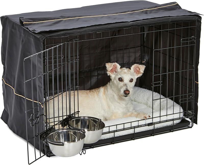 MidWest Homes for Pets Double Door iCrate Starter Kit, 30-inch Dog Crate Bundle for Medium Breeds, Includes Cage, Pet