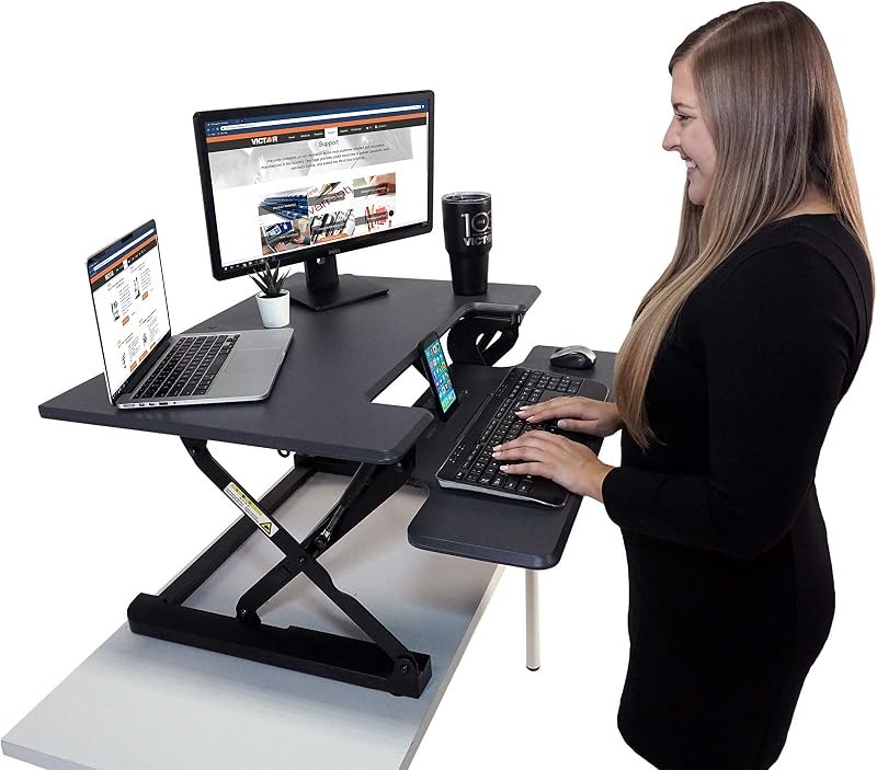 Victor High Rise 31-Inch Desk Converter, Height Adjustable Sit to Stand Riser, Dual Monitor and Laptop Workstation