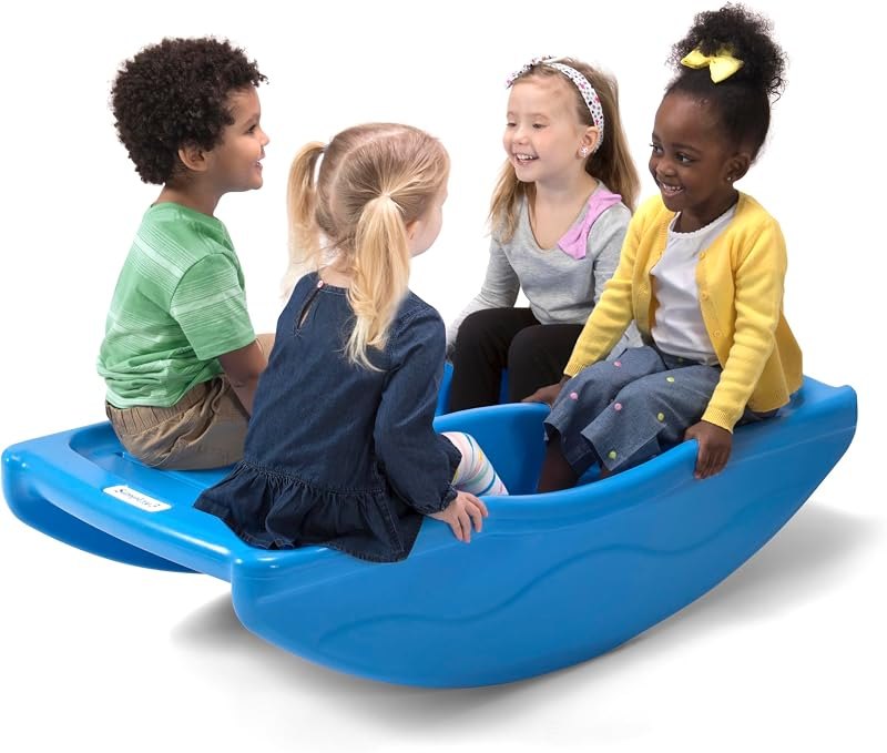 Simplay3 Two Sided Rock and Roll Teeter Totter Seesaw and Climbing Bridge, Fits up to Four Children and Kids for