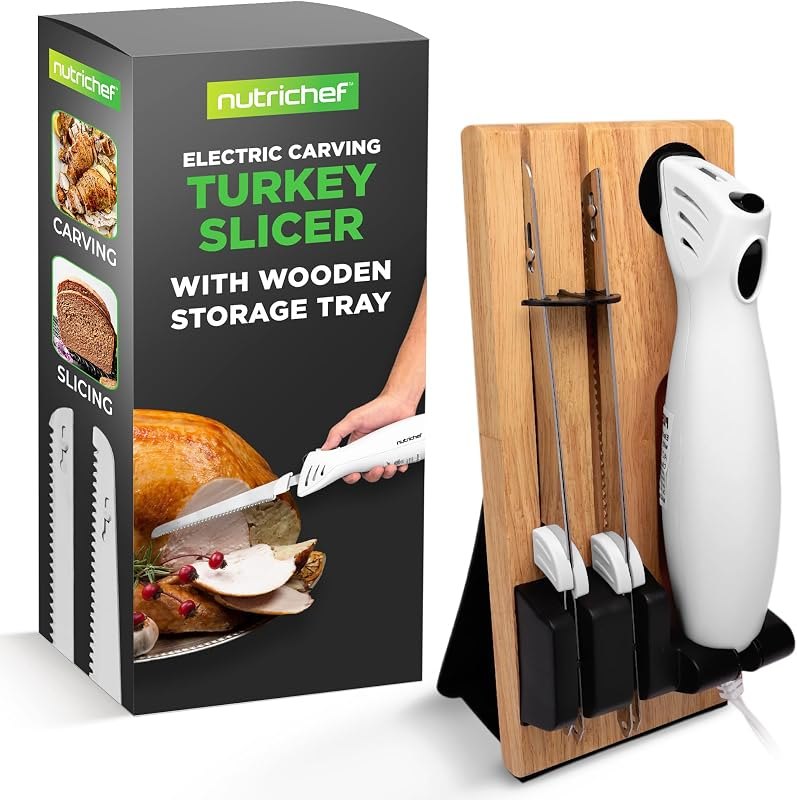 NutriChef Electric Carving Turkey Slicer Kitchen Knife — carving knife block for carving knife block