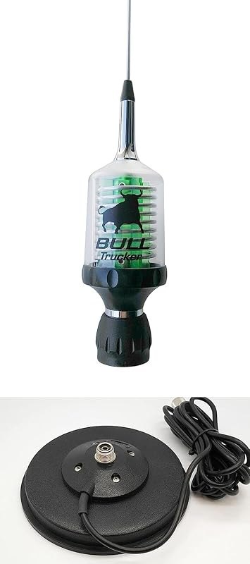 Sirio Bull Trucker 3000 PL CB & 10M Green LED Mobile Antenna with Mag 145 PL Mag Mount — mag mount antenna for mag