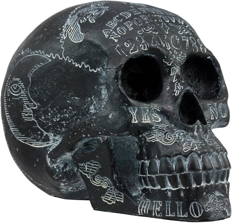 Ebros Black Solar Astrology Paranormal Ouija Spirit Skull Statue 8.5" Long Supernatural Occultist Witchcraft Medium