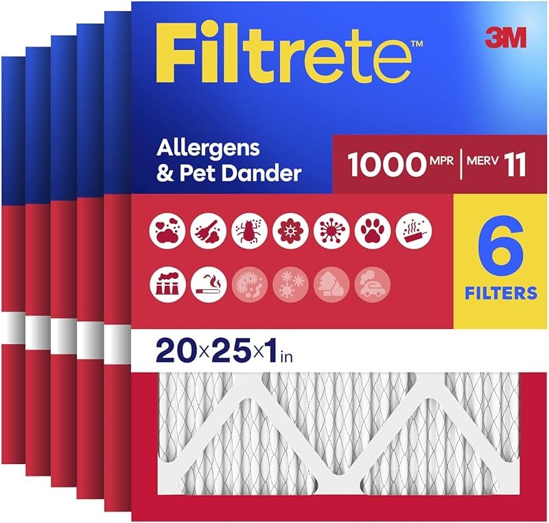 Filtrete 20x25x1 Air Filter, MERV 11, MPR 1000, 6 HVAC Filters — hvac furnace filter for hvac furnace filter