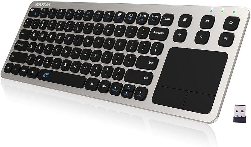 Arteck 2.4G Wireless Touch TV Keyboard with Easy Media Control and Built-in Touchpad Mouse Solid Stainless Ultra