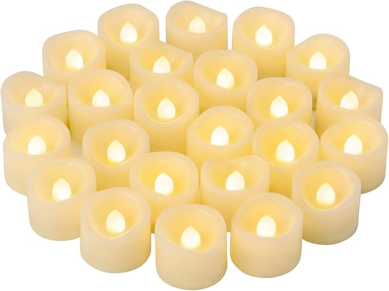 24 Pack 1.2" LED Flameless Flickering Tea Lights Votive Candle Battery Operated/Electric Flicker LED Tealight Bulk