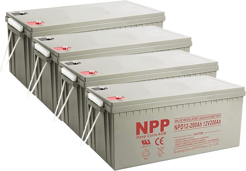 NPP 12V 200Ah 4D Deep Cycle Battery, 1400A Surge AGM SLA Backup Power with T16 Terminal for Marine RV Cabin, Trolling