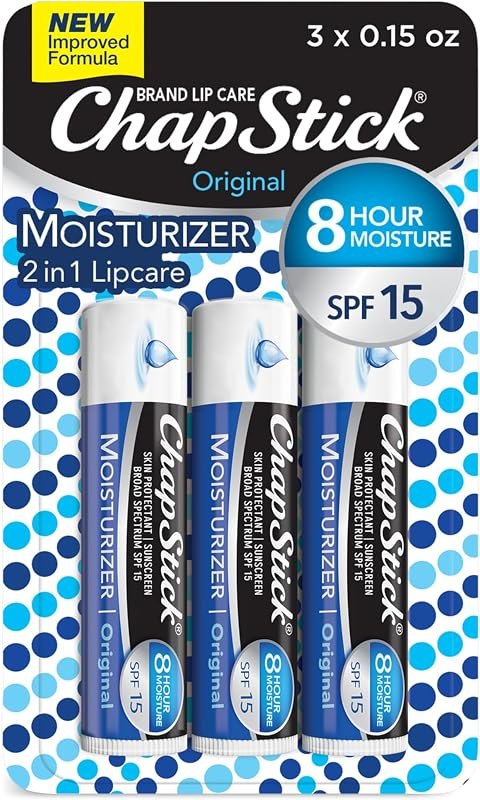 ChapStick Moisturizer Original Lip Balm Tubes, SPF 15 and Skin Protectant - 0.15 Oz, 3 Count (Pack of 1) — best spf