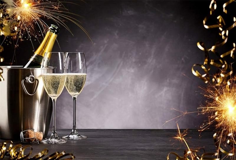 Laeacco 10x8ft Champagne Glass New Year's Eve Party Backdrop New Year Backdrops for Photography Sparklers Fireworks