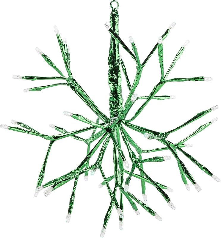 Alpine Corporation 10" Tall Green Twig Snowflake Ornament with 48 LED Lights and Twinkling Effect, Festive