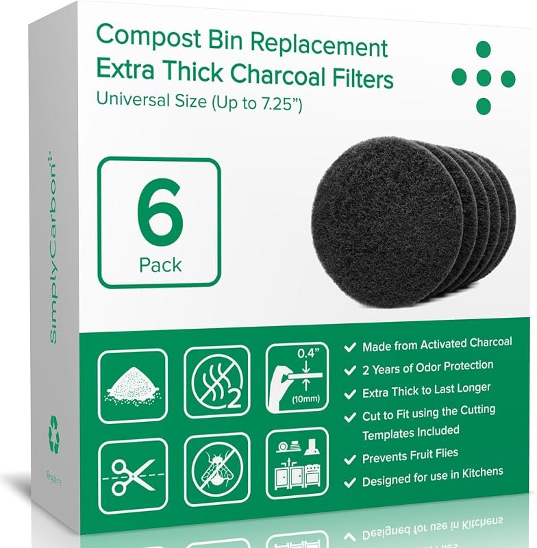 2 Years Supply Extra Thick Filters for Kitchen Compost Bins - Longer Lasting Activated Charcoal - Universal Size Fits