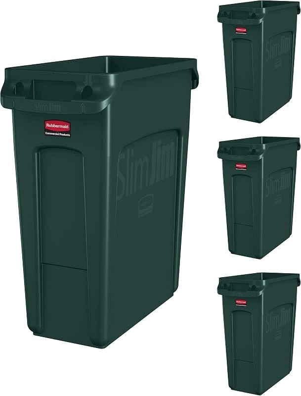 Rubbermaid Commercial Products Slim Jim Can, Green, 16-Gal, Pack of 4 — best heavy duty trash can for heavy duty trash