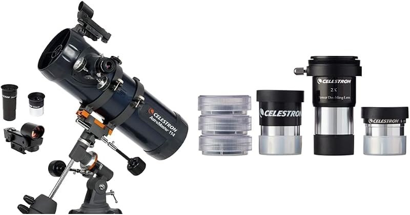 Celestron - AstroMaster 114EQ Newtonian Telescope, Fully-Coated Glass Optics - Adjustable-Height Tripod - Bonus