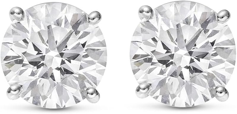 0.5 to 2 Carat GIA Certified Round Diamond Stud Earrings 4 Prong Push Back for Women (D-E Color VS1-VS2 Clarity) —