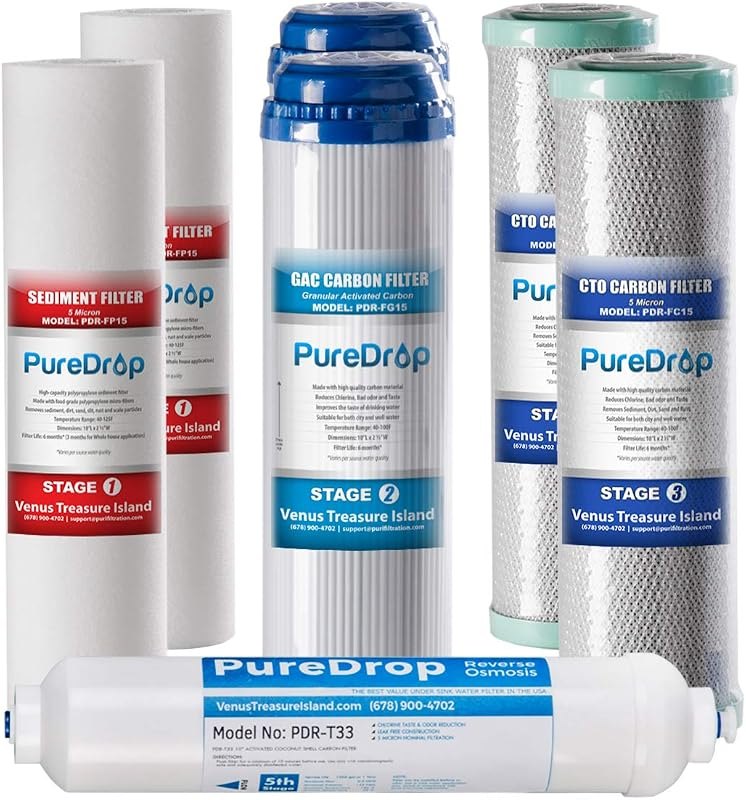 PureDrop PDR-F7RO Replacement Water Filter Pack for 50 GPD Reverse Osmosis System, Without RO Membrane, 7 Piece — best