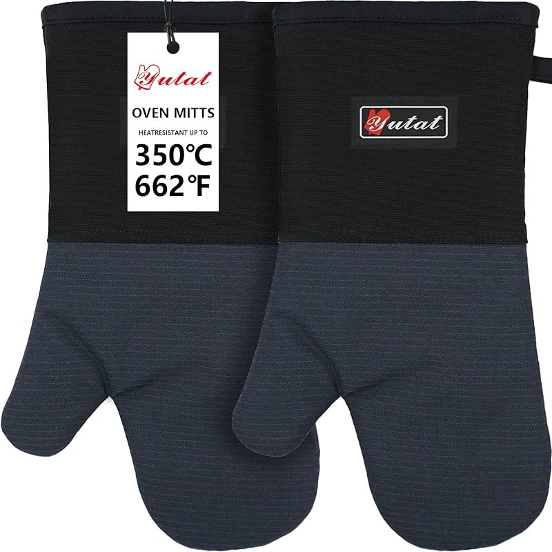 Yutat Oven Gloves, Oven Mitts Heat Resistant 550 Degrees - Made with Quilted Lining and Soft Cotton Lining, Protect