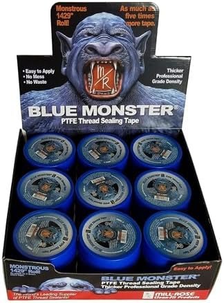 Blue Monster Teflon Tape 1/2 Wide 1,429" Long - Case of 45 Rolls — pipe leak tape for pipe leak tape