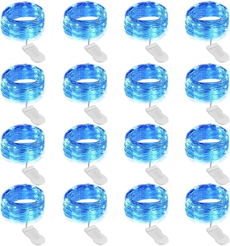 Onforu 16 Pack Blue Fairy Lights Battery Operated String Lights, 6.5ft 20 Mini LED Lights, IP67 Waterproof Twinkle