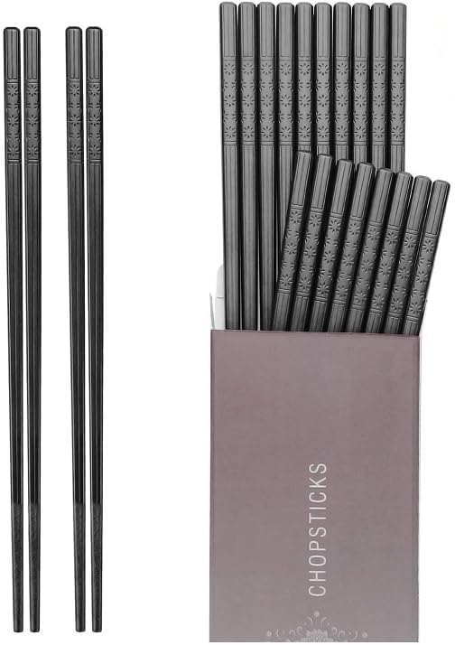 HIWARE 10 Pairs Fiberglass Chopsticks - Reusable Chopsticks Dishwasher Safe, 9 1/2 Inches - Black — kitchen Japanese
