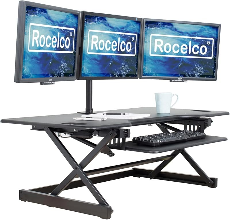 Rocelco 46" X-Frame Standing Desk Converter, Black, R DADRB-46 — dual monitor standing converter for dual monitor