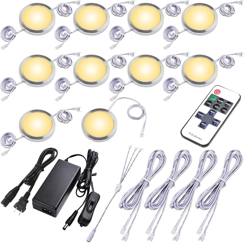 Round LED Puck Lights, Liquor Under Cabinet Accent Light Kit, 110 Volt Hard Wire & Plug in, Daisy Chain Linkable