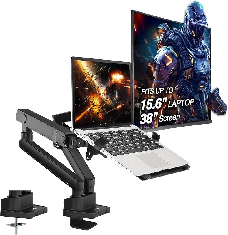 AVLT Laptop & Monitor Arm Desk Mount for 17-38" Screens - Black — laptop monitor arm for laptop monitor arm