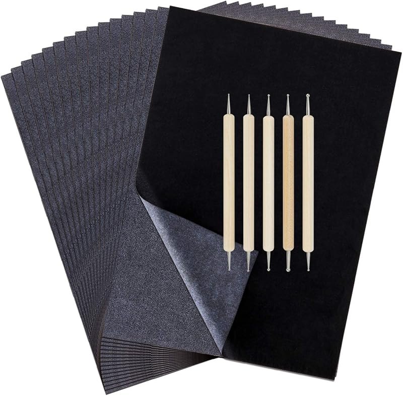 200 Sheets Transfer Tracing Paper Carbon Graphite Paper and 5 Pcs Embossing Styluses Stylus Dotting Tools, Metal