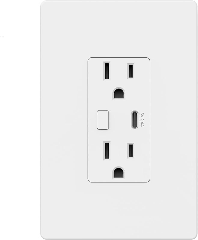 BN-LINK Smart Electrical Outlet with 2 Controlled Plugs and Type-C Charging, in-Wall Smart Wi-Fi Outlet with Voice and