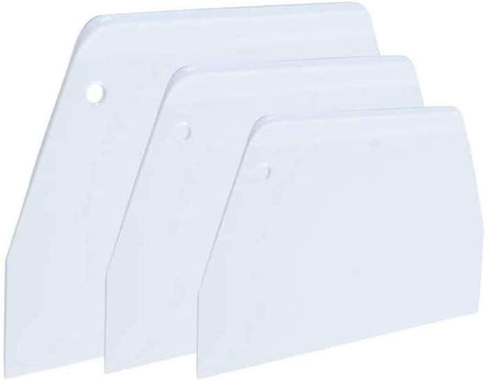 Luckycivia 3-Piece Trapezoidal Plastic Scraper - Multi-Function Kitchen Tool for Pizza Dough, Pastry, Cake (White) —