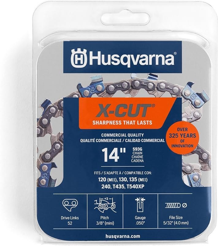 Husqvarna X-Cut S93G 14 Inch Chainsaw Chain, 3/8" Mini Pitch, .050" Gauge, 52 Drive Link Chainsaw Blade Replacement