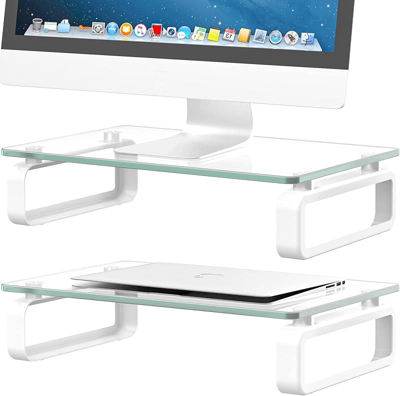 Hemudu 2 Pack Computer Monitor Stand Riser Multi Media Desktop Stand for Flat Screen LCD LED TV, Laptop/Notebook, with