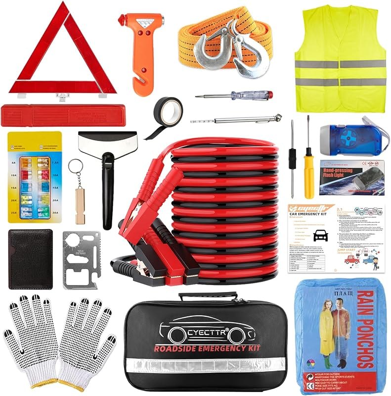 Roadside Emergency Car Kit for Auto,Vehicle Safety Assistance Kit with Jumper Cables — Emergency Roadside Kit for
