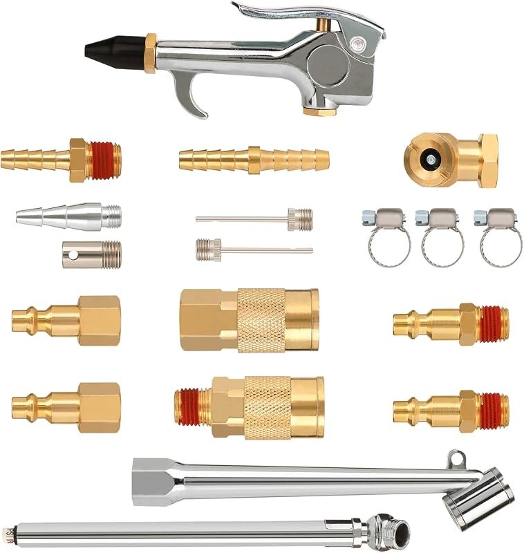 Air Hose Fittings 1/4 Inch NPT Brass Quick Connect Coupler and Plug, 20 Pieces Air Compressor Accessory Kit with Blow