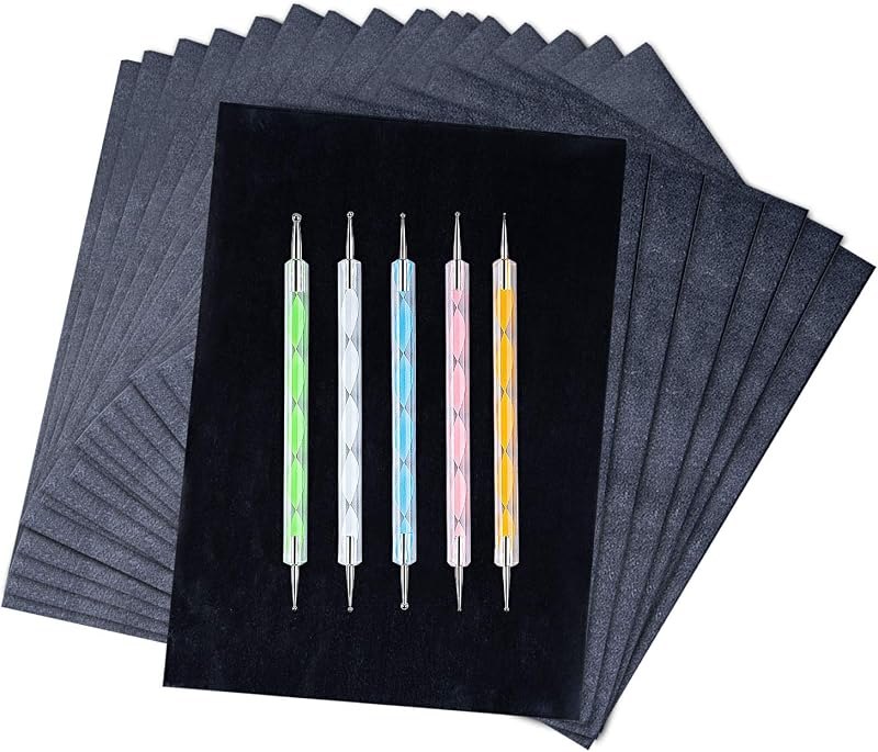 200 Sheets Carbon Paper Black Graphite Paper Transfer Tracing Paper and 5 Pieces Ball Embossing Styluses for DIY