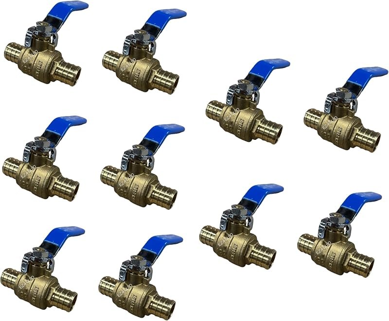 (10-Pack) EZ-Fluid 3/4 Inch PEX Ball Valve, Full Port Brass Shut Off Valve for PEX Tubing,Plumbing Crimp Connection. —