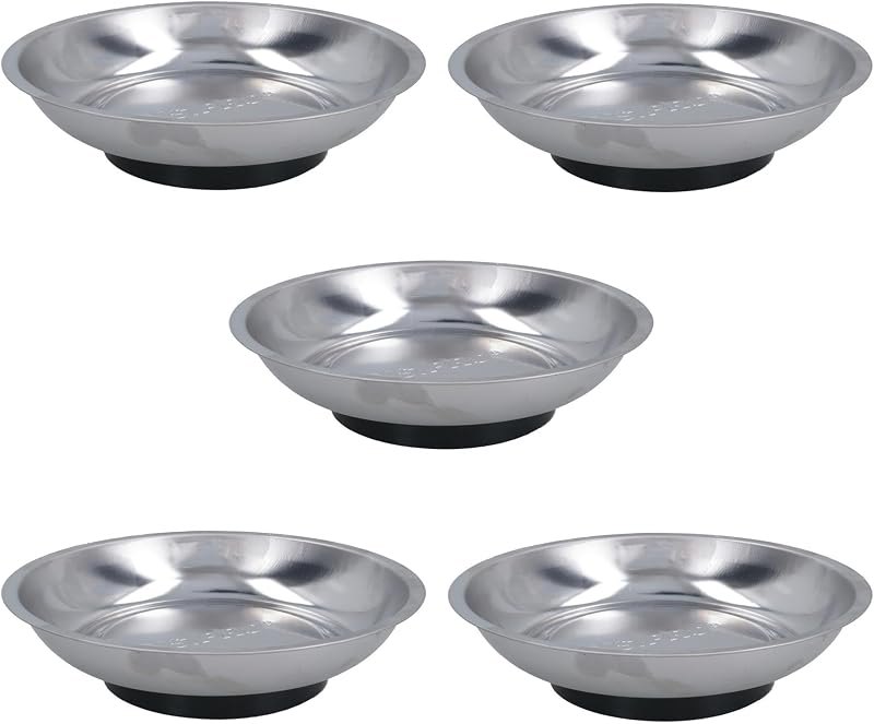 5 Pack Magnetic Parts Tray Dish Storage Holder Circular Round Stainless Steel 6" AT704